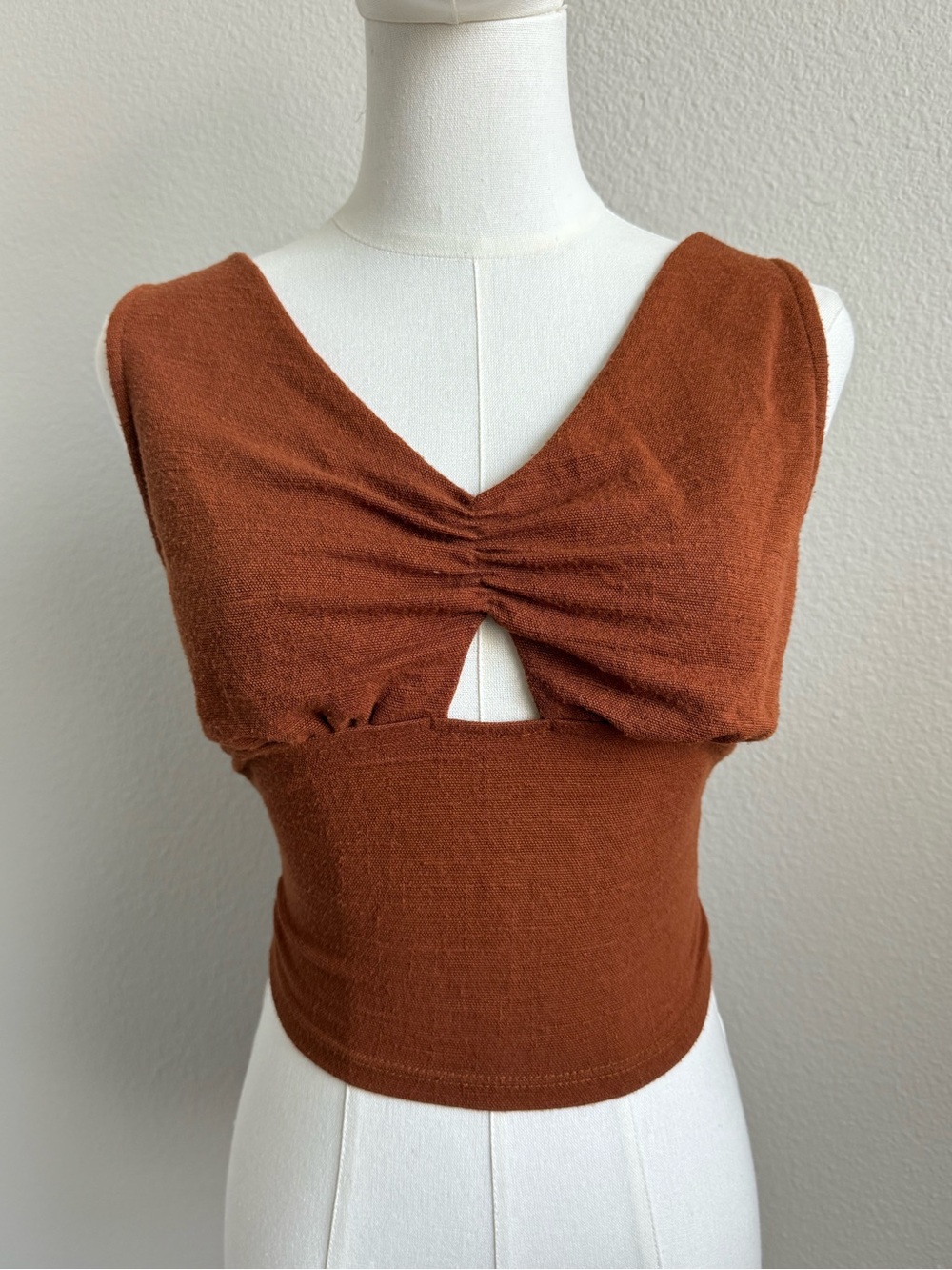 Earthbound Trading Co. Whimsigoth Fairy Brown Keyhole Tie-Back Crop Top - Size S